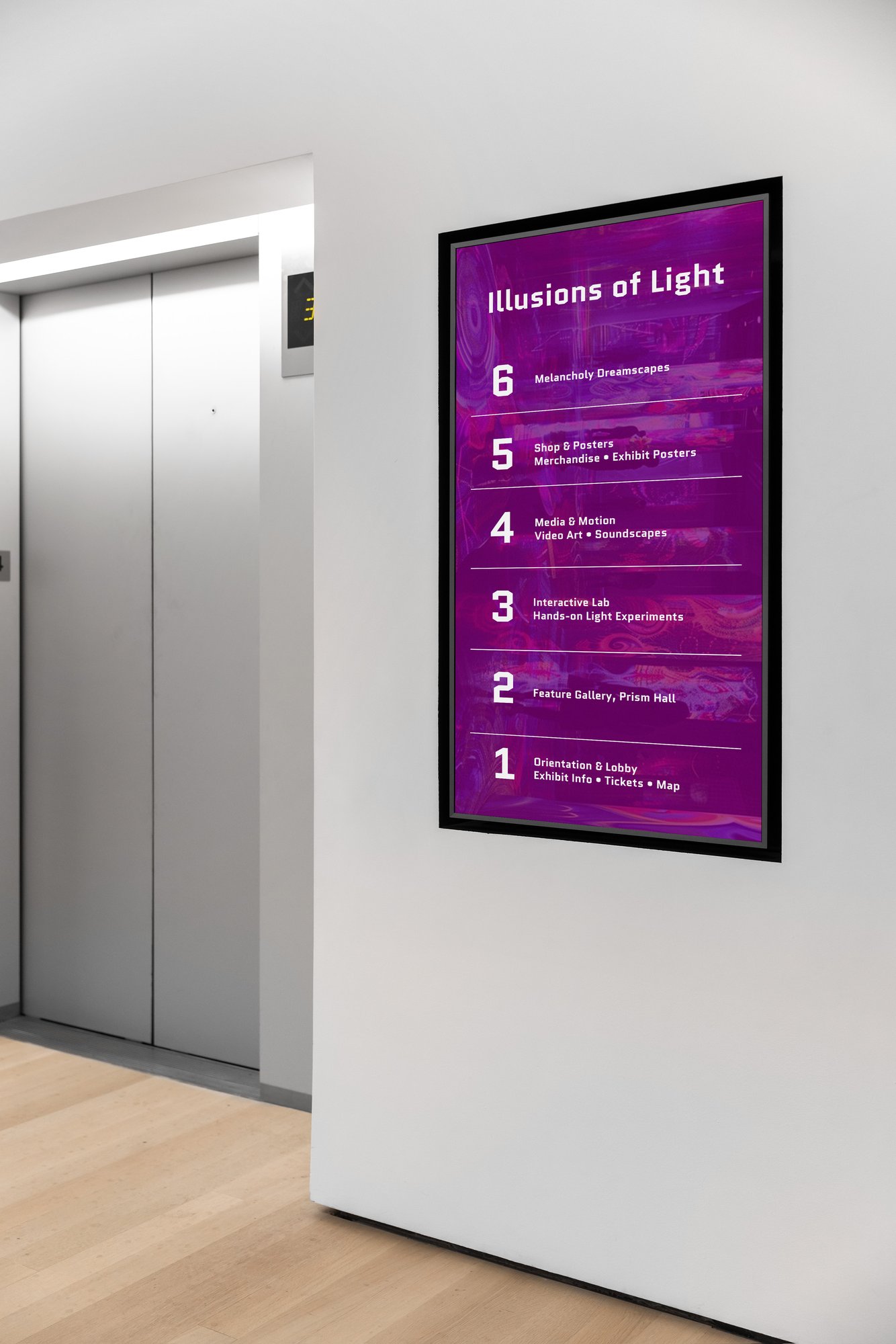 Elevator directory sign by floor